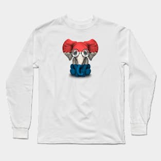 Baby Elephant with Glasses and Dutch Flag Long Sleeve T-Shirt